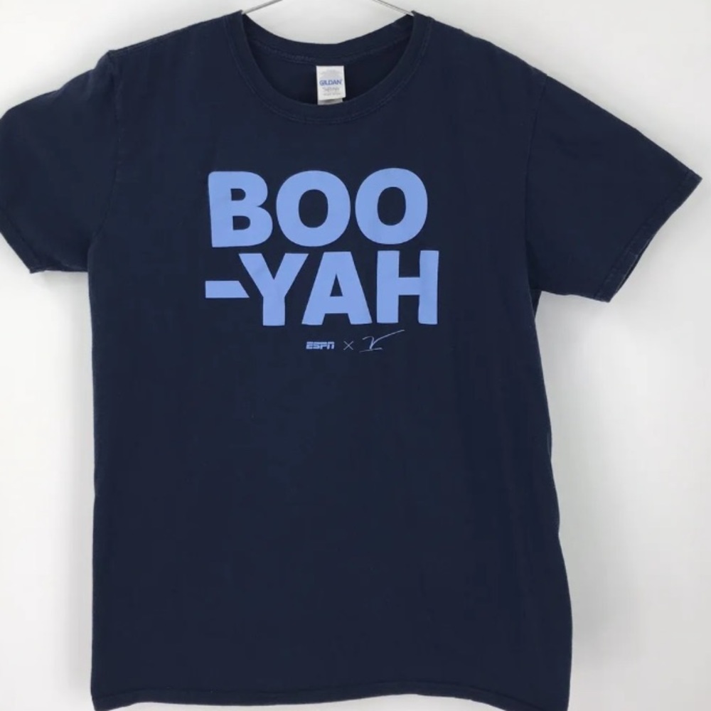 Jimmy V x Stuart Scott “Boo Yah” navy blue tee Sz L EUC
